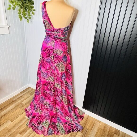 Dreamz by Riva Designs Maxi Gown Sheath Dress One Shoulder Crystal Crazy Animal - Picture 8 of 16